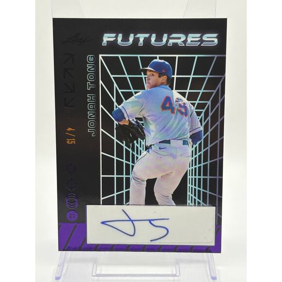 2024 LEAF FUTURES JONAH TONG #11/15 AUTO PURPLE ROOKIE METS  2024 Leaf Futures Jonah Tong Purple Refractor Auto 4/15 SP New York Mets